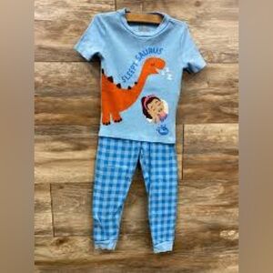 NEW Ms Rachel Sleepy Saurus Dinosaur Pajama Set Kids 12 Month Blue Plaid Cotton
